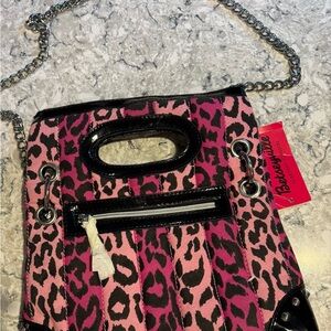 Betsey Johnson Pink and Black Leopard Shoulder Bag Chain or Clutch